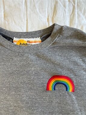 Aviator Nation Gray Crewneck Sweatshirt with Embroidered Rainbow Patch